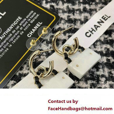 chanel Hoop Earrings in Metal, Resin  &  Calfskin. Gold, Pearly White  &  Black ABA009 2023